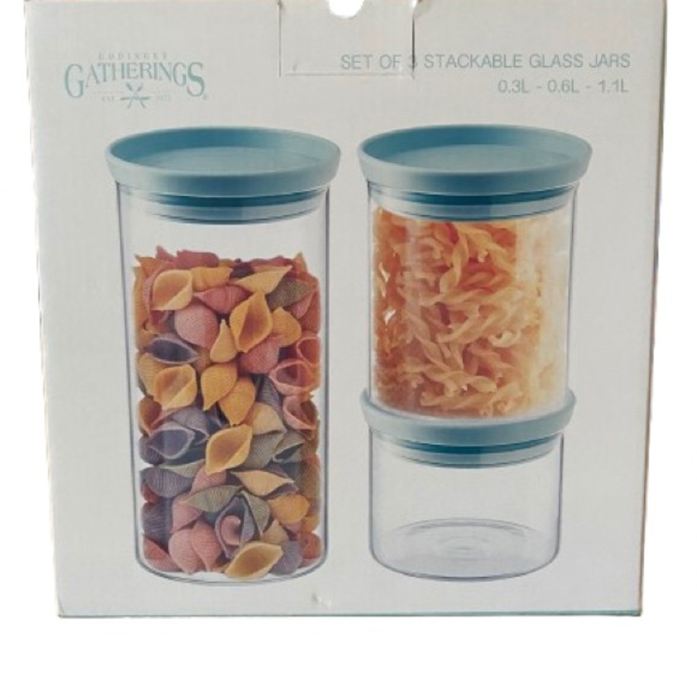 Godinger Stackable Glass Storage Containers 3 Sizes - NEW in Box